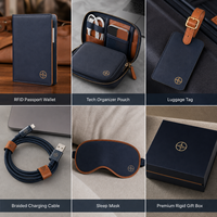 Kit de Voyage Exécutif Personnalisé avec Portefeuille RFID, Organisateur Technologique, Étiquette à Bagages, Câble, Masque de Sommeil et Boîte