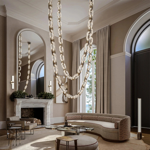 Lampadario Moderno di Lusso a Catena con Alabastro, Design Unico con Anelli Sollevabili, Lampadario Sospeso per Hall di Hotel, Soggiorno, Villa - Product Image 2