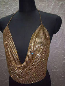 Top Corto Sexy con Escote Profundo en V y Pedrería para Mujer, Top sin Espalda con Lentejuelas de Diamantes para Fiesta Nocturna en Club - Product Image 4