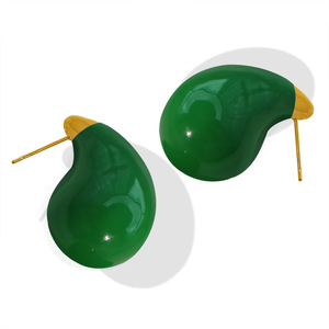 Water Drop <b>Stud</b> Earrings Green White Teardrop Shape <b>Titanium</b> Steel Zinc Alloy EH128 Fashion Jewelry - Product Image 5