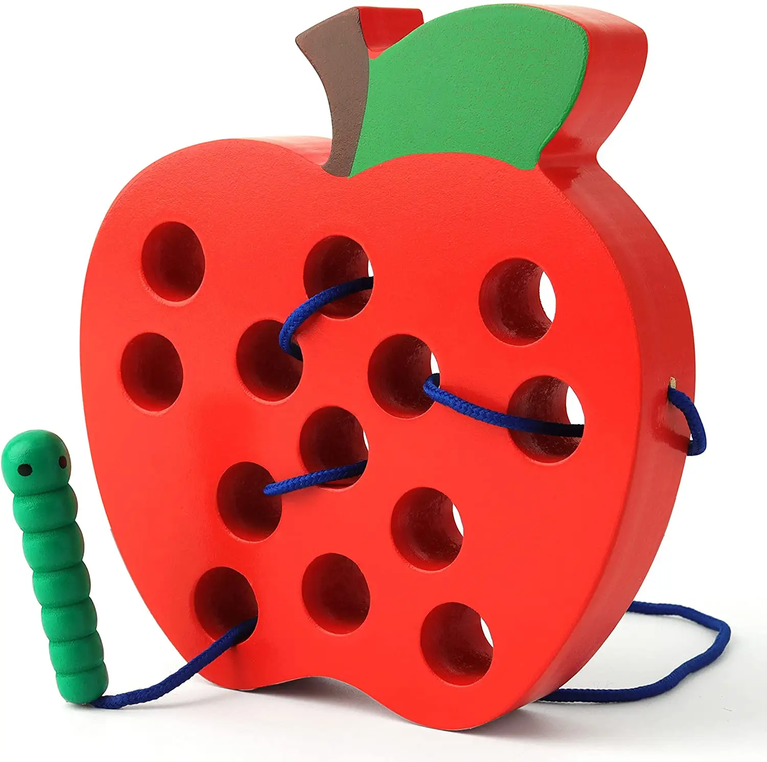 Mainan Kayu Bertali Apple untuk Balita, Mainan Belajar Dini Keterampilan Motor Halus Hadiah Pendidikan untuk Balita Bayi Umur 3 4 5 Tahun