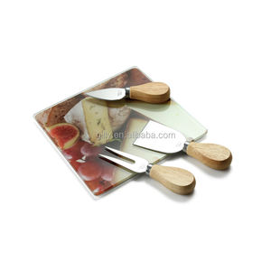 Juego de 5 Cuchillos para Queso de Lujo Ecológicos con Tabla de Cortar de Vidrio, Rebanador, Espátula, Cortador, Tenedor para Regalo - Product Image 3