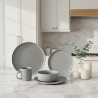 Service de table contemporain en grès gris |   Assiettes, bols et tasses |   Céramique de qualité supérieure |   Résistant au four, anti-fuite et compatible micro-ondes