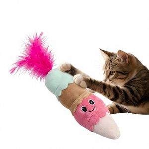 Juguete de Peluche para Gatos con Forma de Cono de Helado, Suave y Acolchado, con Cola de Plumas Esponjosas, Interactivo, para Masticar y Jugar - Product Image 1