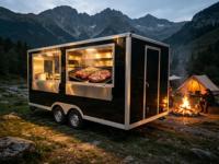 Remorque compacte pour sandwichs et charcuteries avec table de préparation réfrigérée et presse à panini pour la restauration rapide des bureaux et des quartiers professionnels
