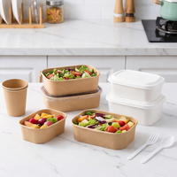 Bol carré jetable personnalisé en papier kraft épaissi de 24 oz pour camping, fruits, bento et salades