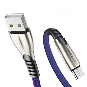 Cable de datos Usb tipo C para móvil, cable de carga usb de alta calidad, 1M, aleación de zinc, suave, Denim, nailon trenzado