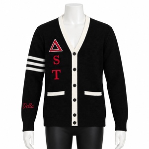 Custom |Delta|Sigma Name Greek Letter Chapter DST Sorority <b>Black</b> Embroidered 100% Cotton V-neck Long Sleeve Letterman Sweater - Product Image 1