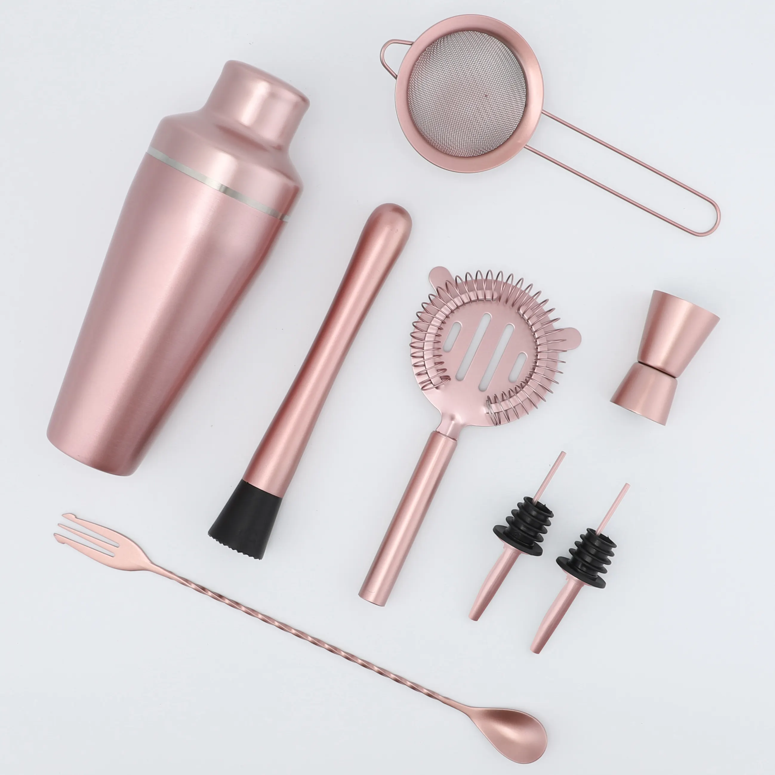 Top Seller Custom Stainless Steel Cocktail Bartender Kit 8pcs Rose Gold Cocktail Shaker Set Cocktail Making Set