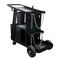 Chariot de soudage en acier à 3 niveaux, 2 tiroirs, 2 chaînes en zinc, chariot de soudeur MIG universel à roulettes, roues de 6 pouces