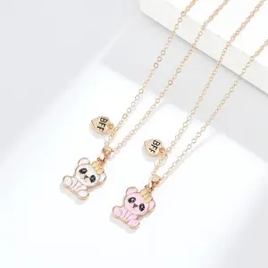 Best Friend Pendant Necklace Set For Kids Fashion Zinc Alloy Enameled Girl's Necklace With Matching Jewelry Sets