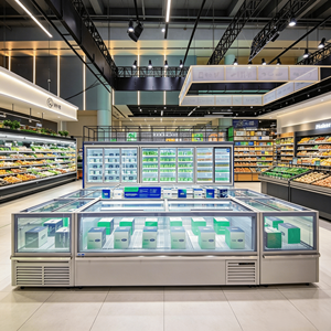 Congélateur coffre horizontal combiné pour supermarché commercial, type îlot, avec grande vitrine, pour aliments surgelés - Product Image 2