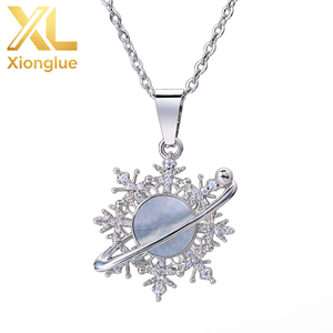 Wholesale New Arrivals <b>Valentine</b> Party Daily Wear Copper Mother-of-pearl Snowflake Choker Micro-Inlay 5A Zircon Necklace Women - Product Image 6