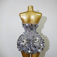 Robe moulante mini bustier en sequins argentés avec strass, idéale pour la scène et les spectacles, pour femme, personnalisable pour Drag Queen