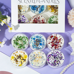 YUHUAN Scented <b>Candles</b> Round Bean Wax With Glitter Seashells Decorative Gift <b>Set</b> All Seasons Unique Style - Product Image 5