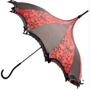 थोक रेट्रो डिजाइन लाल फीता छाता विंटेज पगोडा छाता शादियों के लिए फीता छत्र फैंसी छाता