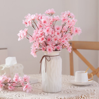 Fleur artificielle en soie, petite branche de pêcher à 3 branches, pour décoration du Nouvel An, de la remise des diplômes, de la Saint-Valentin et de la fête des Mères