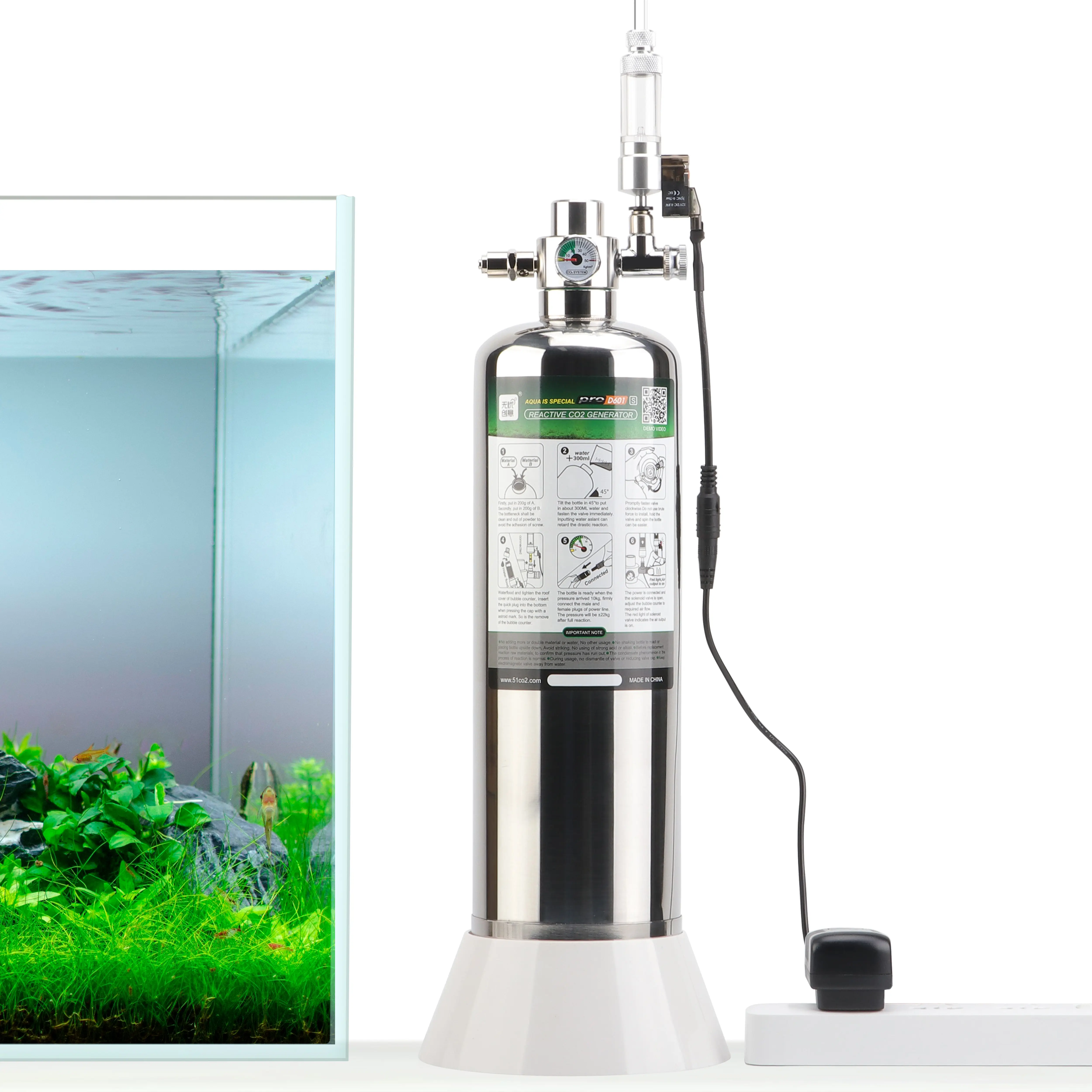 Uuidear Aquarium Diy CO2 Generator Systeem Kit Met Druk Luchtstroom Aanpassing Water Plant Fish Aquarium Co2 Gas Cilinder