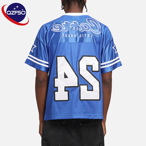 QZFSO Custom Streetwear Applique Shirt Satin Mesh Patchwork Oversized Striped Sleeve Blokecore Tee Men Vintage Football Jersey - Product Image 2