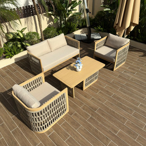 Conjunto de Sofás de Mimbre para Exteriores de 5 Piezas |   Conjunto de Muebles de Jardín de Ratán Sintético Resistente a la Intemperie con Mesa de Vidrio - Product Image 3