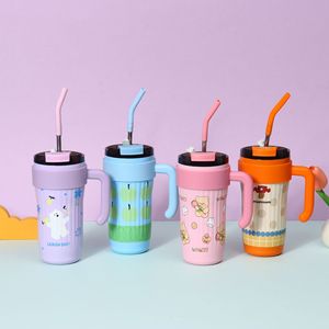 Cartoon Print Insulated Stainless Steel Tumbler With Straw For Children Back To School Use - Product Image 1