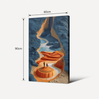 Impression sur toile polyester Giclée 60x90cm, Canyon abstrait surréaliste orange et bleu, art mural tendu pour la décoration du salon