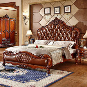 אירופאי סגנון אמריקאי בסגנון יוקרתי חדר שינה זוגי 1.8 מ מיטה העליונה שכבה אמיתית עור אוזניות יצרן מיטה - Product Image 2