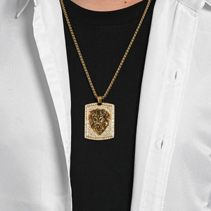Hot-selling yunnique cross-border e-commerce hip-hop <b>titanium</b> steel gold-plated diamond lion head pendant for men, - Product Image 2