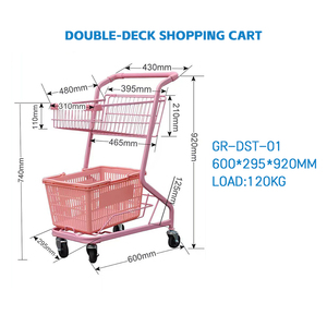 गुआनननदी गुलाबी मिनी डबल डेकर सुपरमार्केट शॉपिंग कार्ट मार्केट बास्केट प्लास्टिक की टोकरी के साथ ट्रॉली - Product Image 2