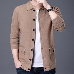 Suéter Cardigã de Lã Masculino Vintage com Gola de Lapela, Moda Outono Inverno, Casaco Casual Masculino - Product Image 2