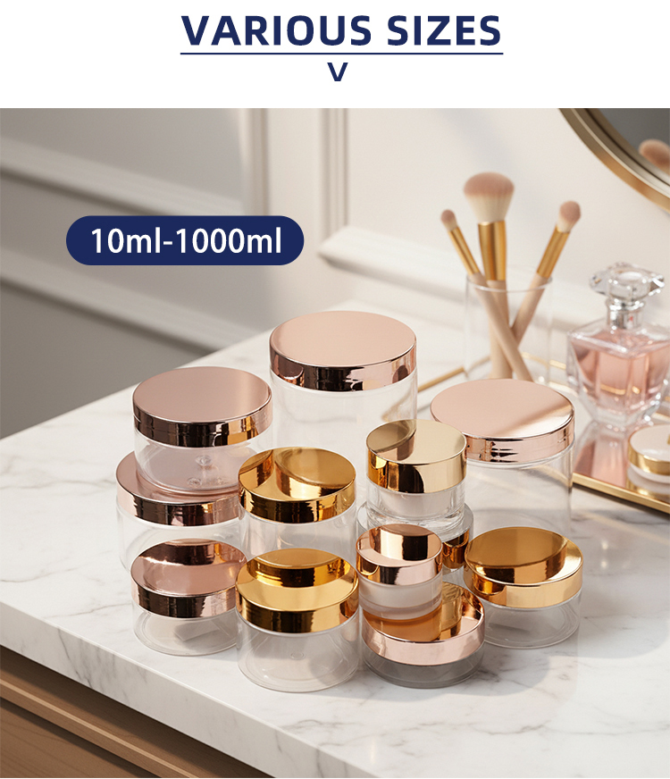 Luxury Plastic Container Jars with Gold Lids 20ml 30ml 50ml 60ml Empty Face Cream PET Powder Jars Skin Care Packaging