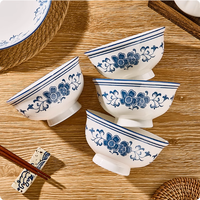 Assiette en porcelaine bleue et blanche, service de table rétro pour la maison, passe au micro-ondes et au lave-vaisselle, vaisselle en céramique de haute qualité