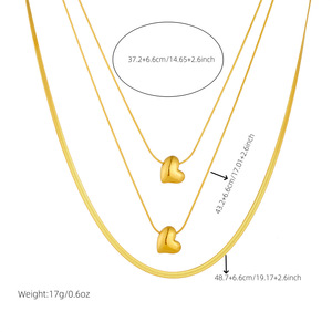 Meetyoo vendita calda minimalista in acciaio inossidabile multistrato collana a catena con ciondolo moda impermeabile 18K placcato oro liscio <span class=keywords><strong>cuore</strong></span> - Product Image 2