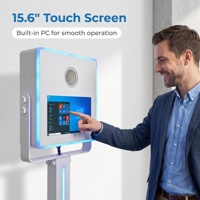 Machine de photomaton en métal pour selfies, écran tactile réglable à 15,6 pouces, bande lumineuse LED, pour mariages, locations, événements professionnels