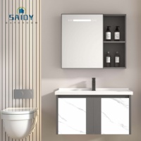 Meuble de salle de bain mural au design moderne pour hôtel, résistant à l'eau, en PVC, avec lavabo et miroir, écologique, garantie 3 ans