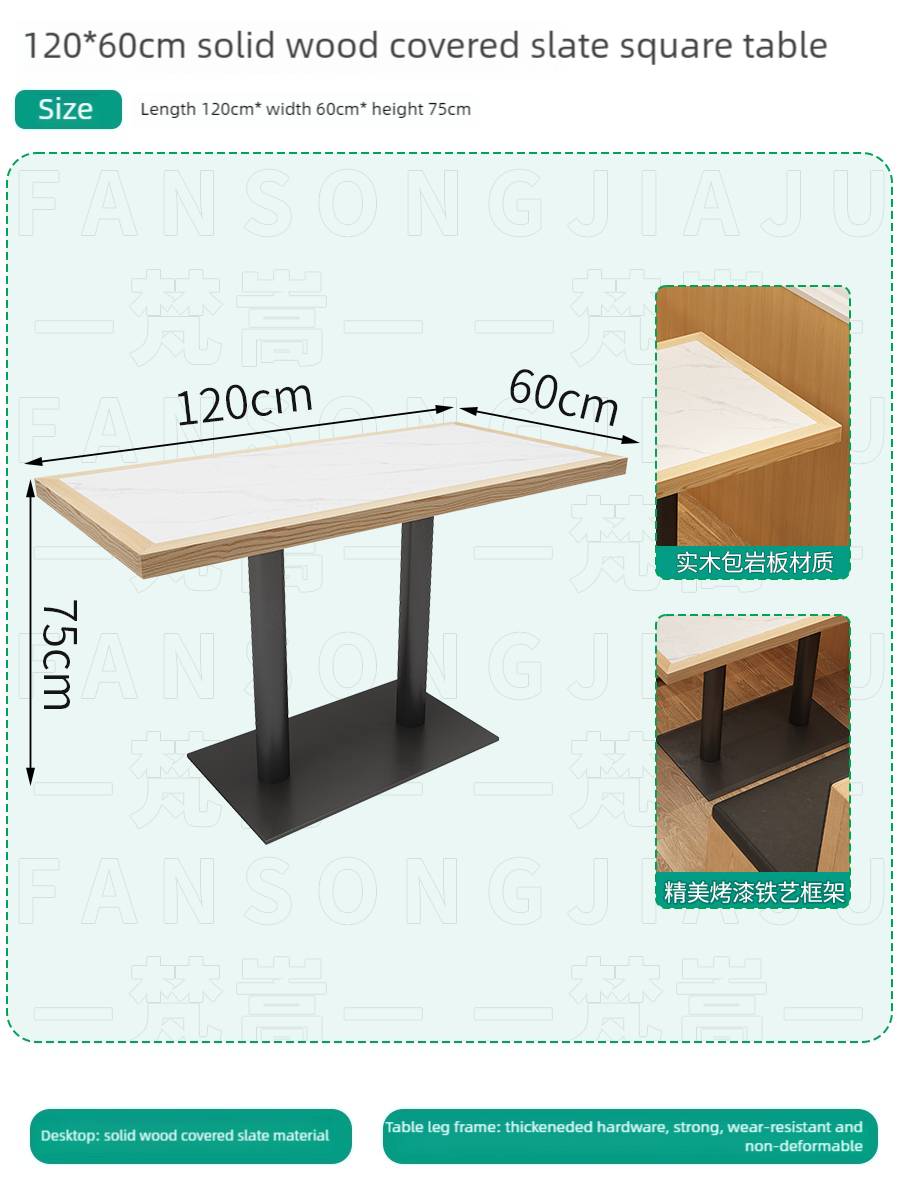 Table longue avec ardoise revêtu de bois massif.