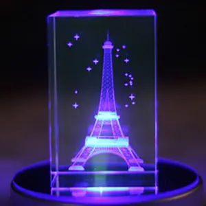 Cristal artesanal cristal presente, aniversário criativo torre eiffel gravado cristal cubo 3d laser cristal