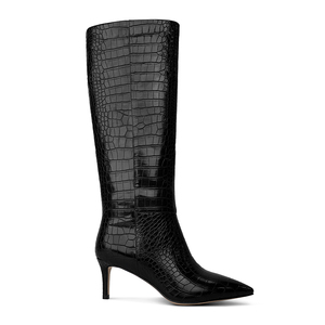 WETKISS Talons hauts pour femmes Bottes <span class=keywords><strong>croco</strong></span> noires sans lacet Bottes à mollets larges Chaussures pour femmes Bottes hautes au genou pour la fête Vente en gros - Product Image 1