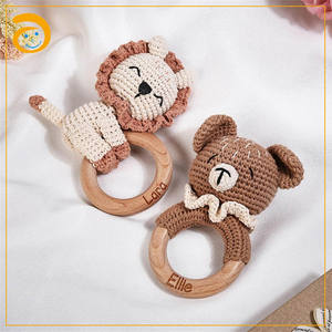 Jouets <span class=keywords><strong>de</strong></span> <span class=keywords><strong>Dentition</strong></span> Sensoriels en Bois <span class=keywords><strong>de</strong></span> Hêtre pour Bébé Hochet Amigurumi Animal au Crochet Fait Main Ours Chat <span class=keywords><strong>Lion</strong></span> - Product Image 5