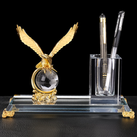 Porte-stylo en cristal d'aigle en métal, cadeau d'animal professionnel, Logo gravé personnalisé, trophée d'aigle, artisanat artisanal
