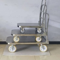 Chariot à plate-forme Chariot de stockage plat polyvalent Chariot à provisions pliable Acier à quatre roues robuste Acier inoxydable OEM