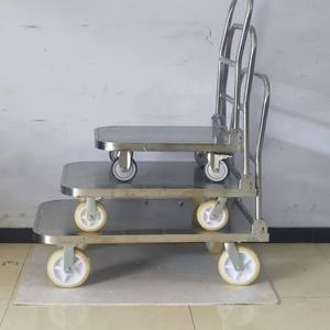 Chariot à plate-forme Chariot de stockage plat polyvalent Chariot à provisions pliable Acier à quatre roues robuste Acier inoxydable OEM - Product Image 5