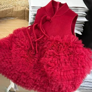 Tongxingyuan Girls Chinese Style Dress Red Wool Mesh Princess New Year Outfit - Product Image 3