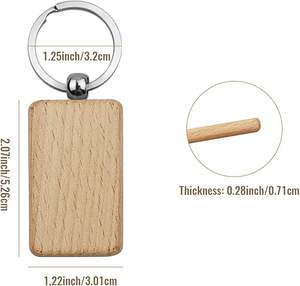 Porte-clés rectangulaires WOQI en bois de hêtre brut, prêts pour la gravure laser/la pyrogravure, avec anneaux fendus, pour cadeaux, vente en gros à prix abordable - Product Image 3