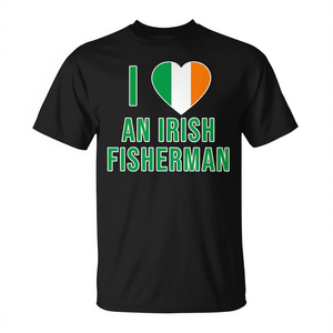 T-shirt unisexe à manches courtes et col rond avec drapeau irlandais « I Love An Irish Fisherman » pour adulte, promotionnel - Product Image 2