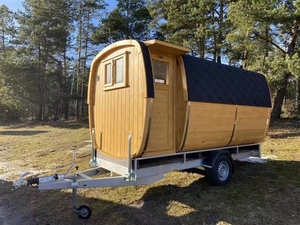 Sauna en bois monté sur remorque avec fenêtre panoramique, toit en tuiles vertes en bois naturel résistant aux intempéries pour le glamping - Product Image 5