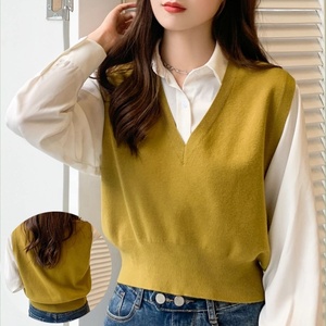 Gilets <span class=keywords><strong>sans</strong></span> manches en tricot coréen pour femmes, style preppy, uniforme, printemps-automne, débardeur en maille, pull court - Product Image 2