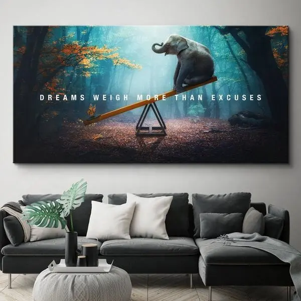 1 Piece Animal Abstract Printing Canvas Elephant Poster Motivational Picture Wall Art Dreams Weigh More Than Excuses Picture