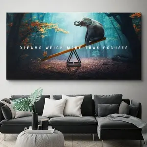 1 Stuk Dier Abstracte Afdrukken Canvas Olifant Poster Motivatie Picture Wall Art Dromen Meer Wegen dan Excuses Foto