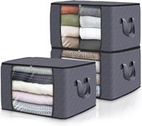 Lot de paniers de rangement pliables écologiques en tissu non tissé avec poignées renforcées pour vêtements, couvertures et édredons